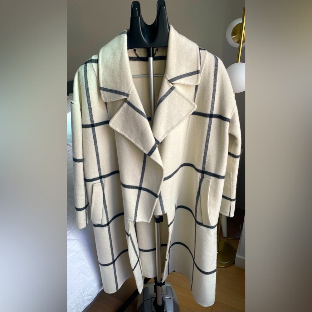 AllSaints white & black wool blend coat. Size S.